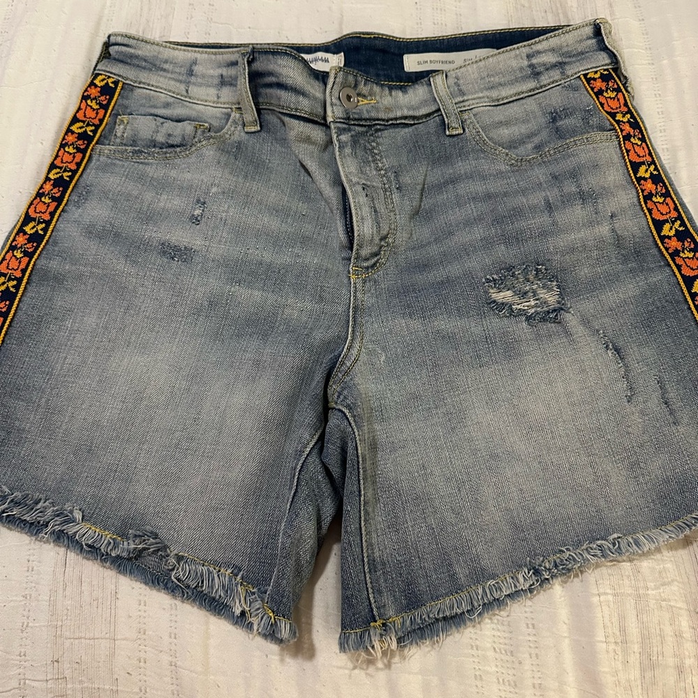 Pilcro Denim Shorts with Floral Embroidery